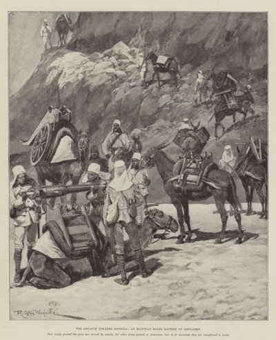 De opmars naar Dongola, een Egyptische gemengde batterij artillerie door Richard Caton Woodville junior